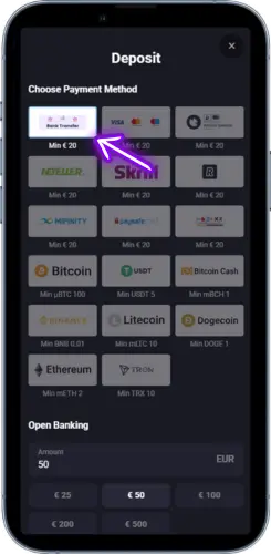Indbetaling til Le Bandit på casino